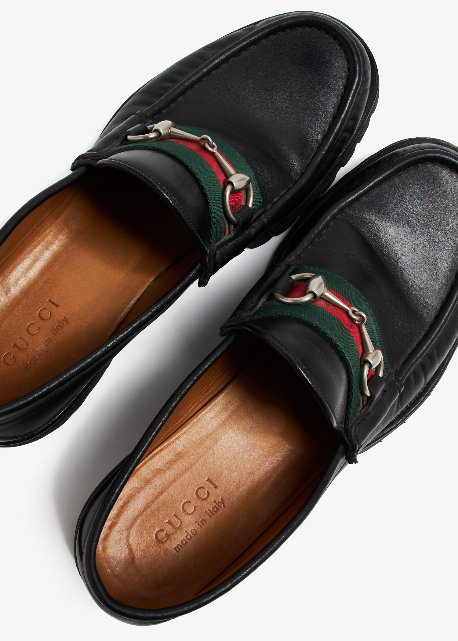 Gucci Black Leather Loafer with Green-Red Web and Silver Horsebit Gucci Jordaan Ladies Loafers GG in Black Embossed Leather  main image 4