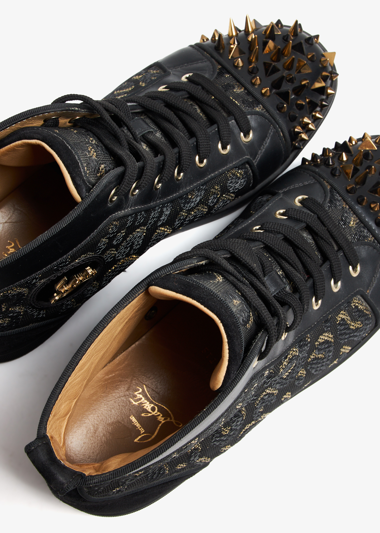 Christian Louboutin Floral Pik Sneakers Black/Gold Christian Louboutin Pik Boat Patent Collage Black Gold Spike  main image 3
