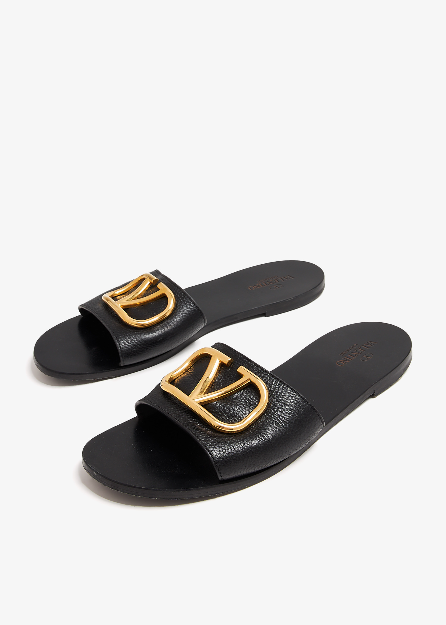 サンダル・ミュール VALENTINO VLOGO SLIPPERS VLogo Signature metallic leather slides in gold - Valentino