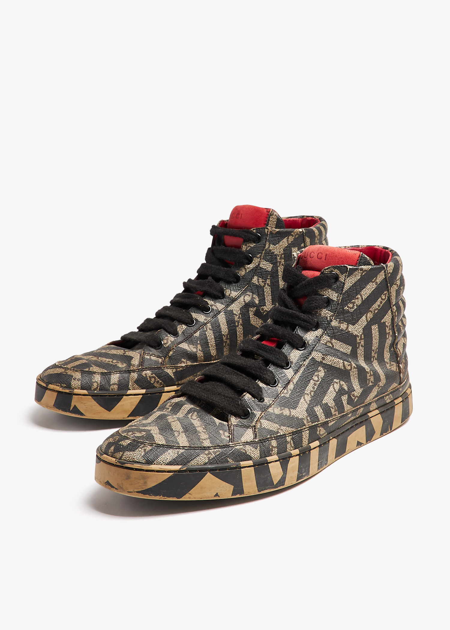 美品 GUCCI 407342 Caleido Print GG Plus Gucci GG Caleido Canvas High-Top Sneaker Mens sz Eu 7 US 8