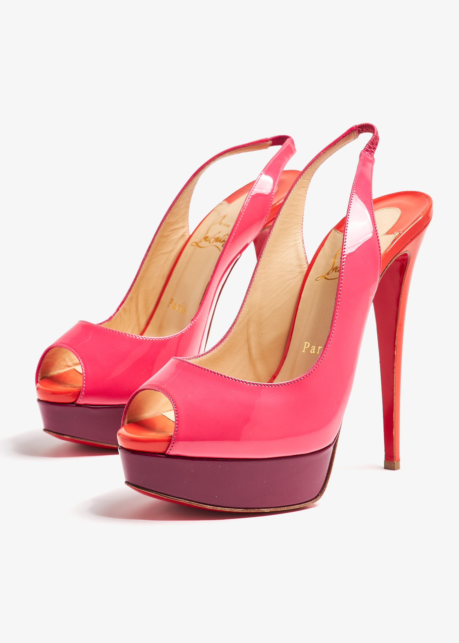 最終Christian Louboutin22cm madmonica オーロラ Movida Strap patent leather platform pumps in purple