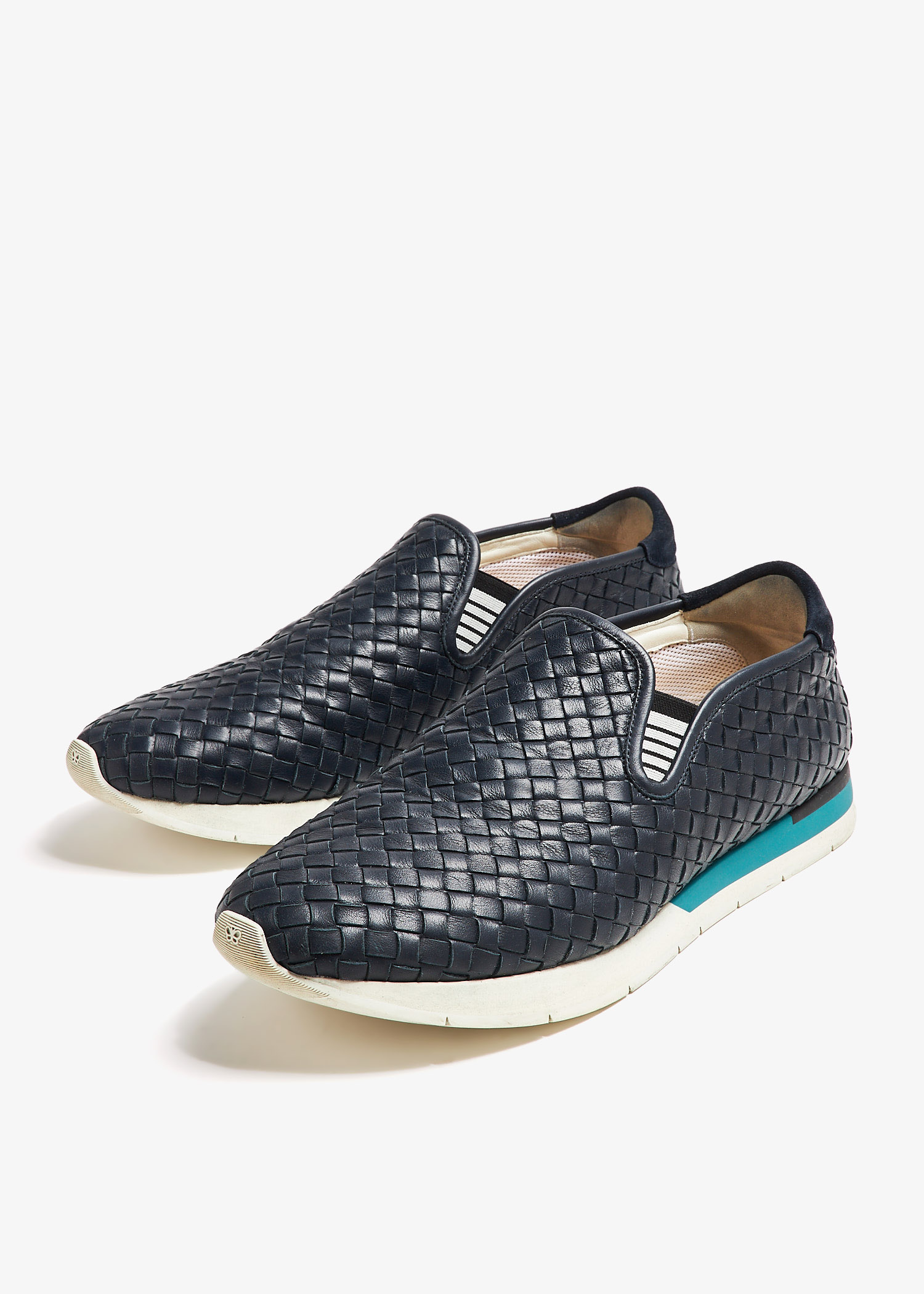 BOTTEGA‎ VENETA Intrecciato Blue Leather 592368 Speedster Slip on Shoes Bottega Veneta Navy Blue Intrecciato Suede Dodger Slip On  main image 2