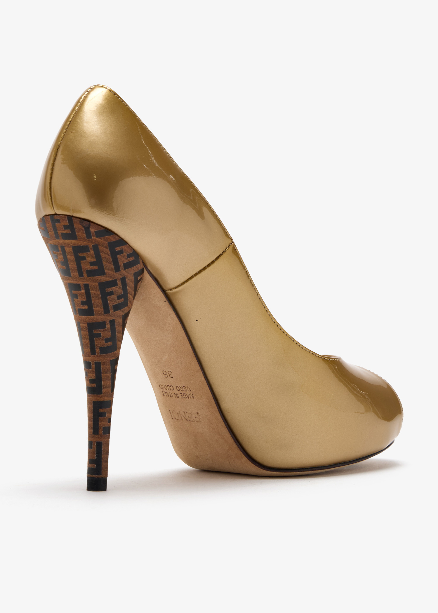 FENDI Pre-Loved Zucca peep-toe pumps for Women - Gold in UAE