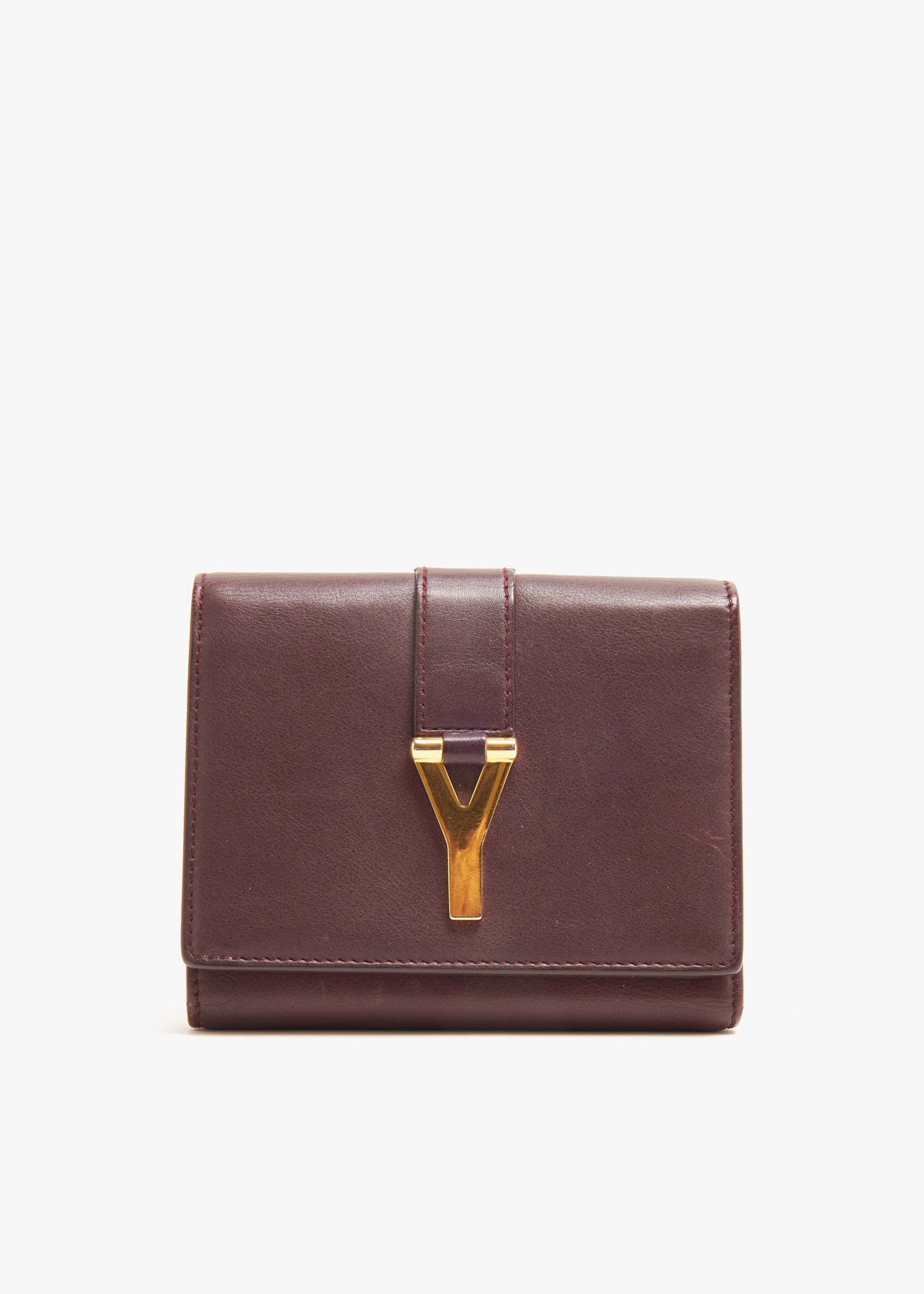 Saint Laurent Pre-Loved Y Line Trifold wallet for Men - Burgundy