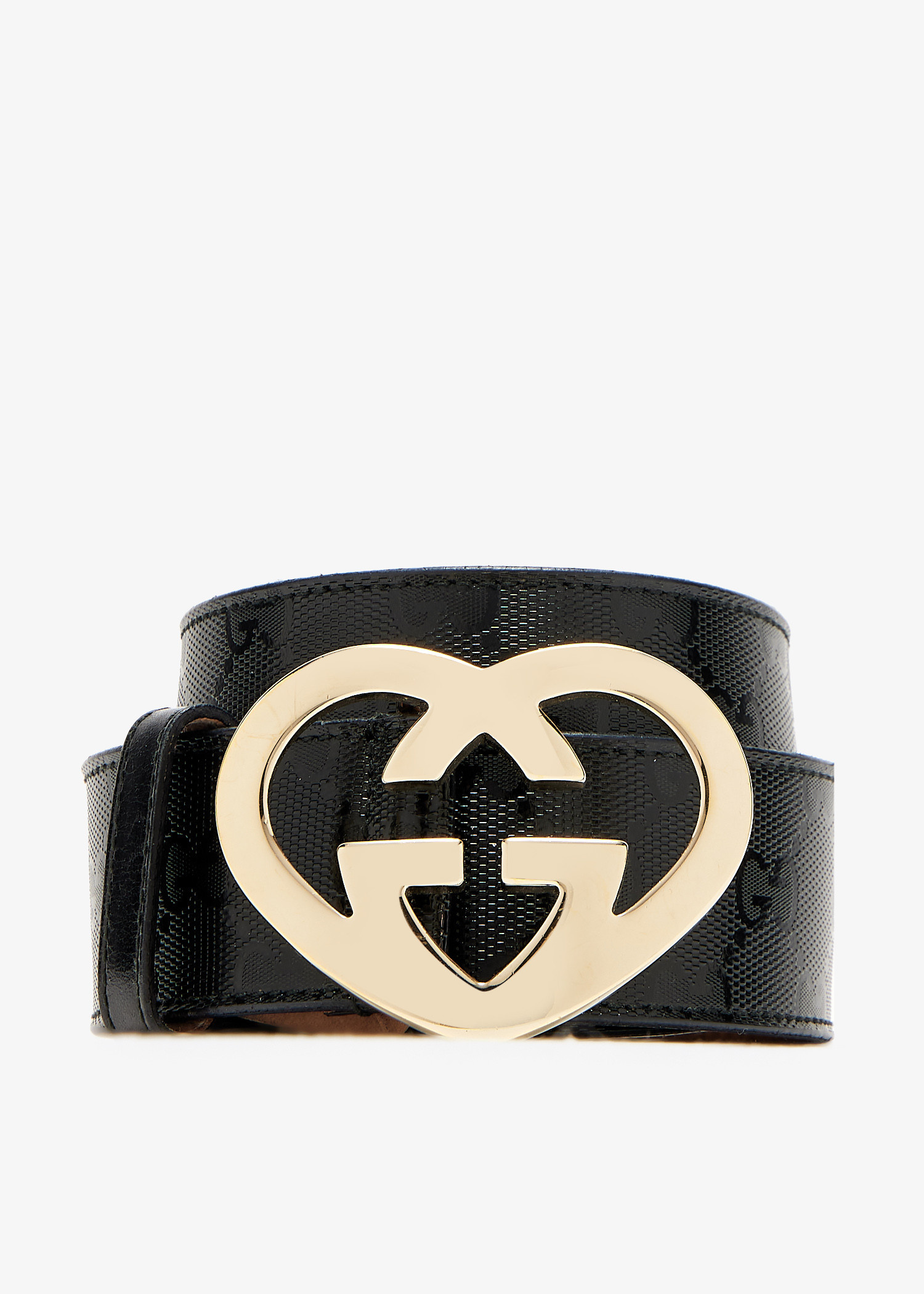 Gucci Holeless Belt Heart Buckle Leather Black Women main image 3