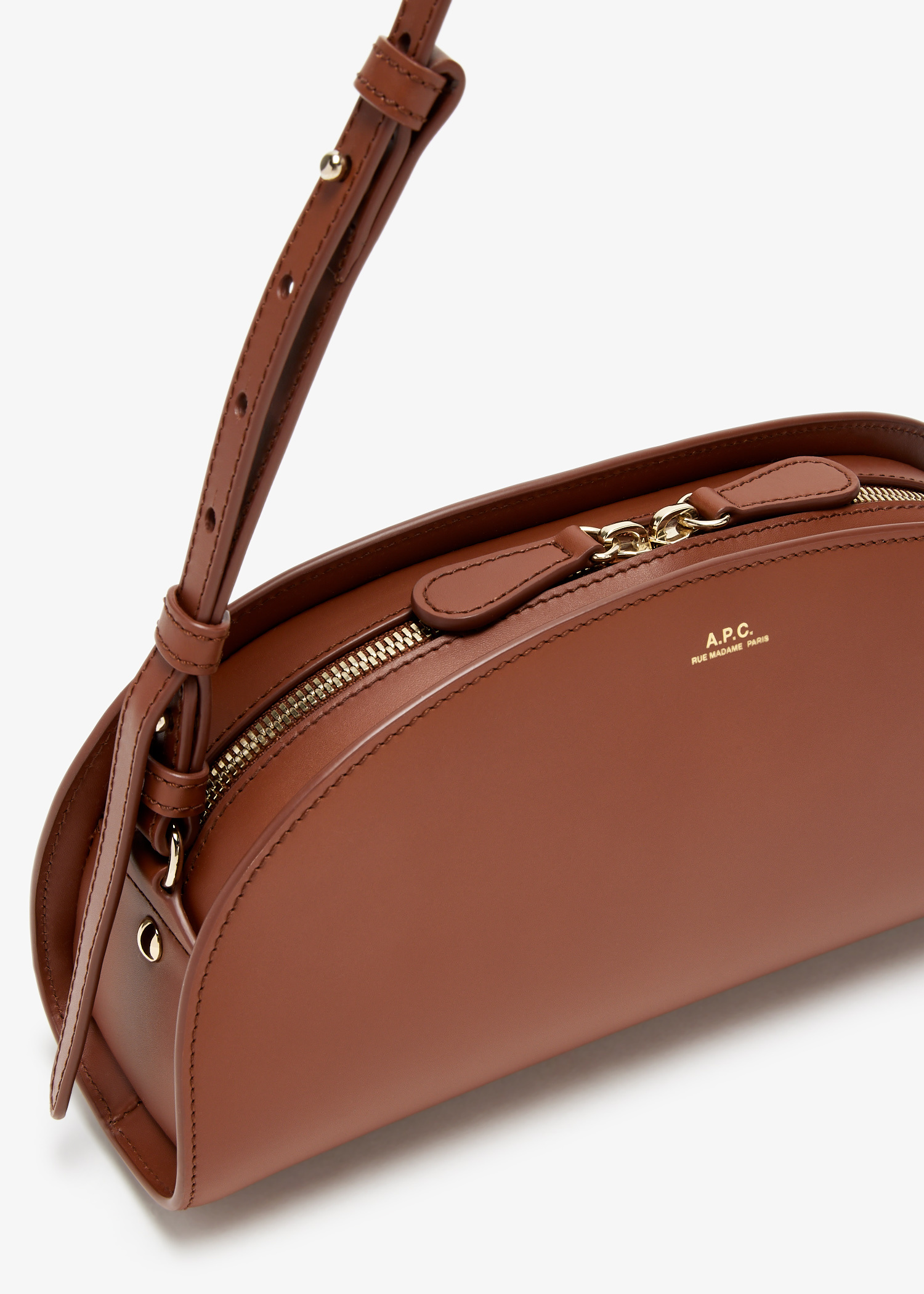 トートバッグ A.P.C. Brown Leather Demi Lune Shoulder Bag Demi-Lune Small tote bag | Smooth vegetable-tanned leather