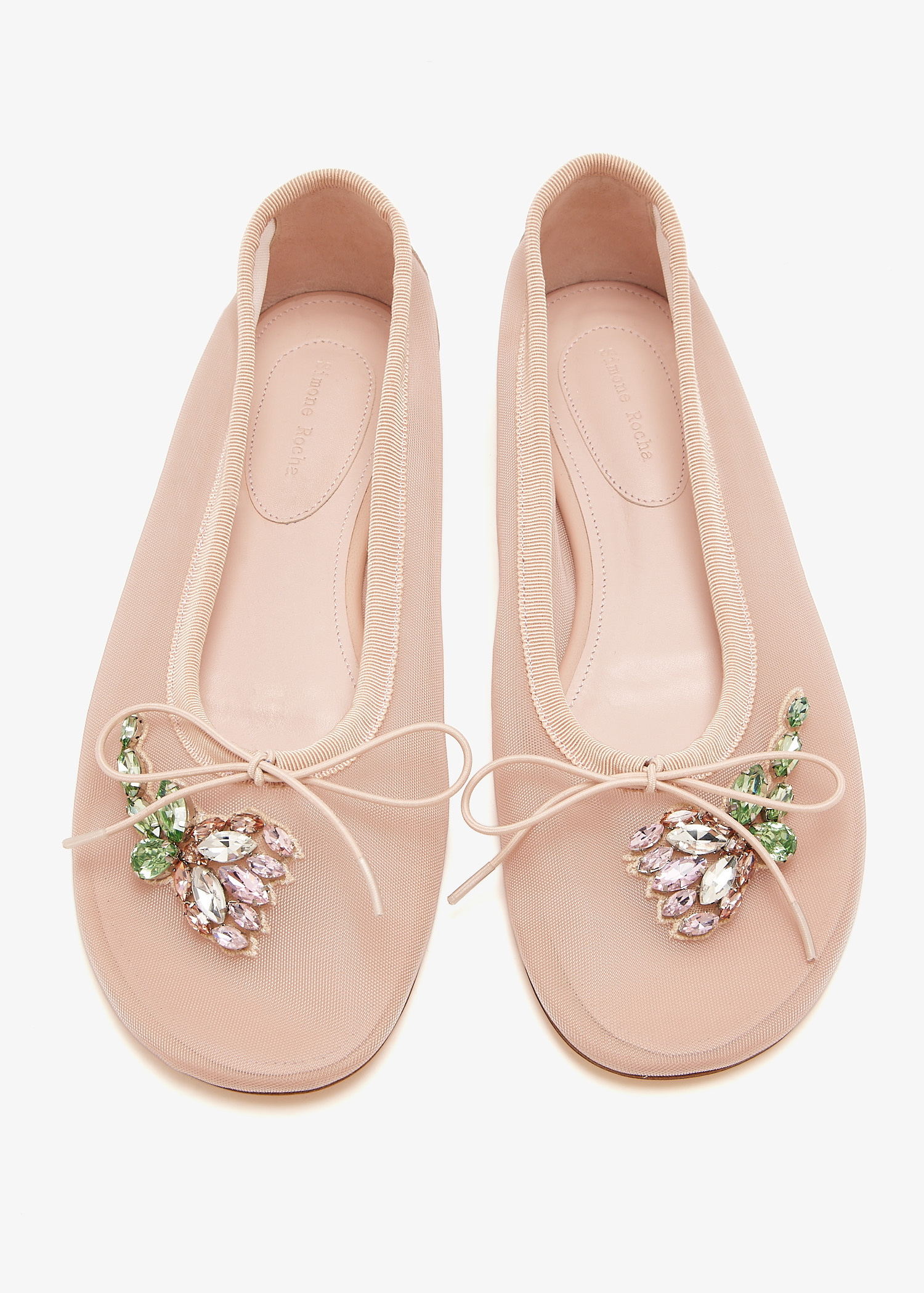 【Simone Rocha】Embellished Flower メッシュ バレエシューズ Simone Rocha: Pink Embellished Flower Mesh Ballerina Flats