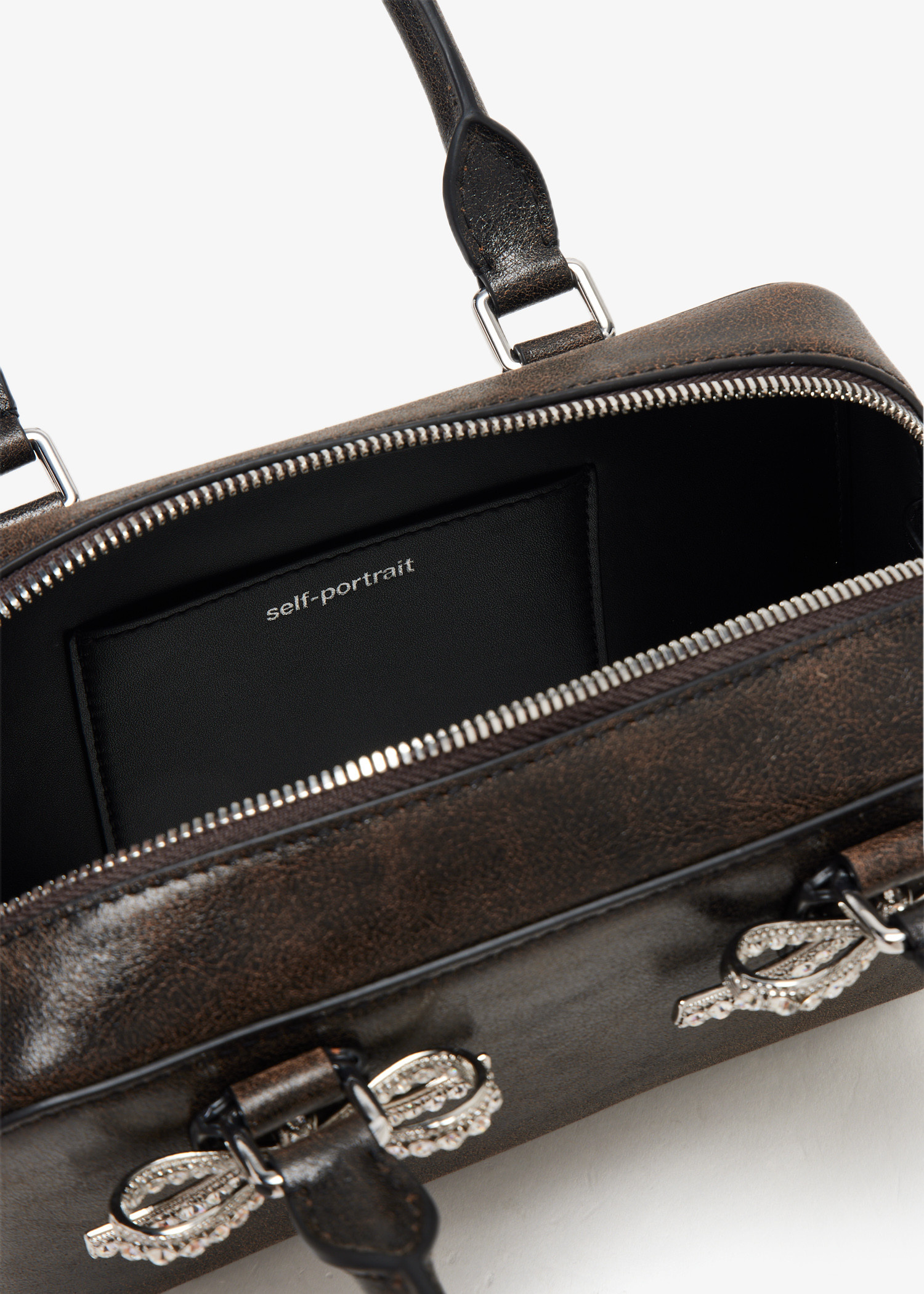 【送料&関税込】self-portrait Black Distressed Handbag Black Distressed Leather Mini Tote Bag – self-portrait