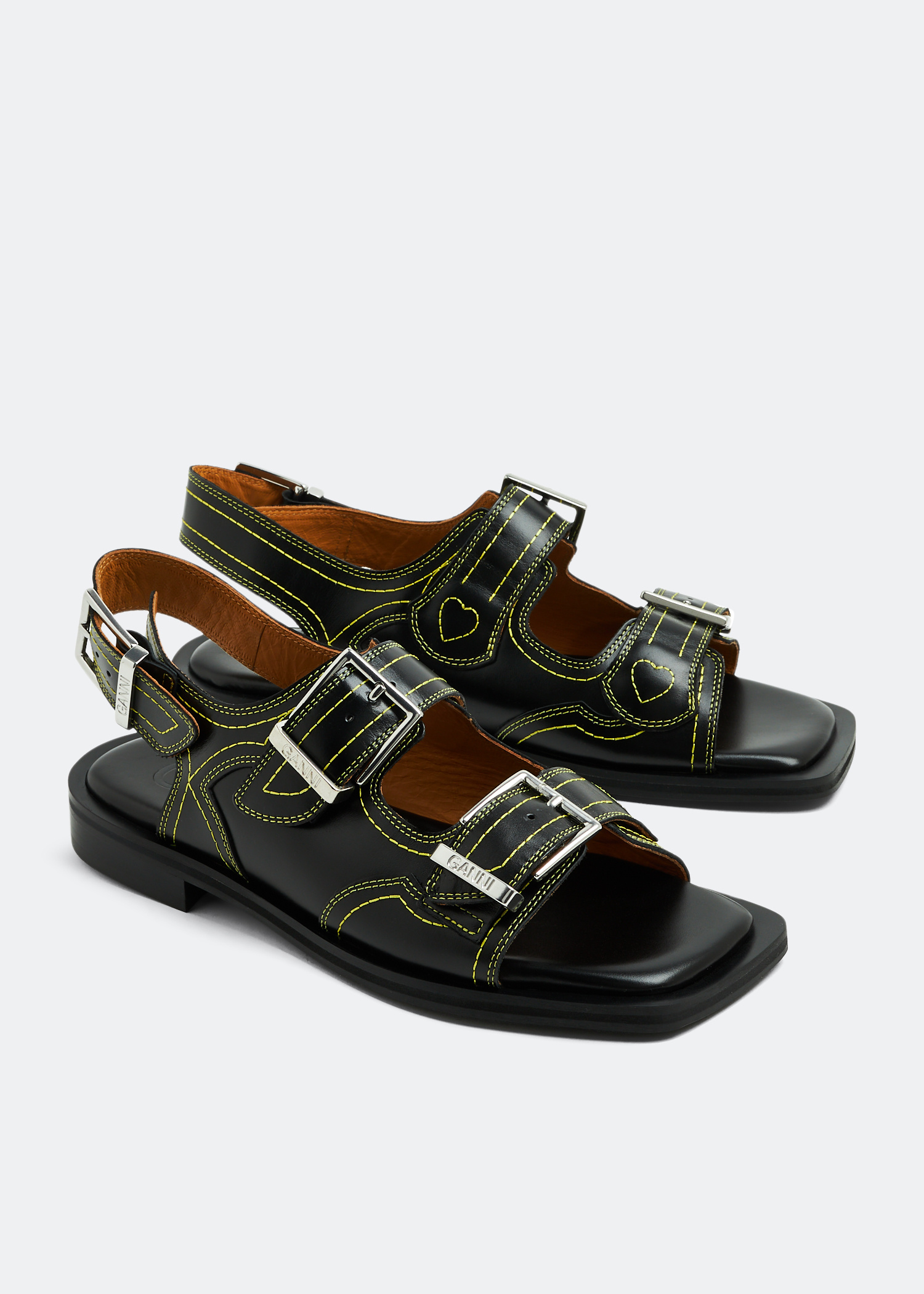 Ganni Embroidered Western sandals for Women - Black in USA | Level