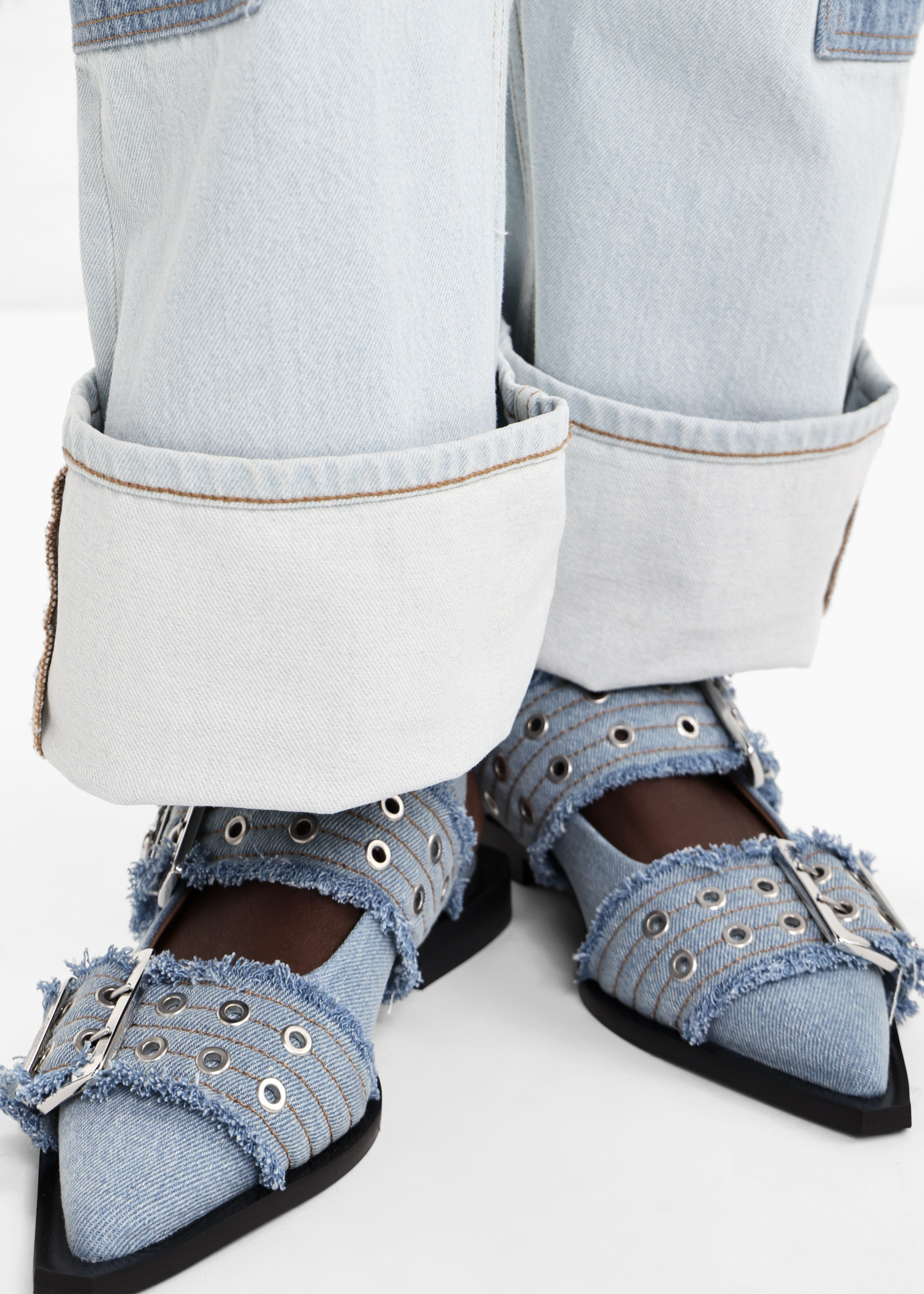 【GANNI】 Feminine Buckle Ballerina Denim Flat Shoes Ganni Feminine Buckle Ballerina Denim - Dark Navy – Sloane