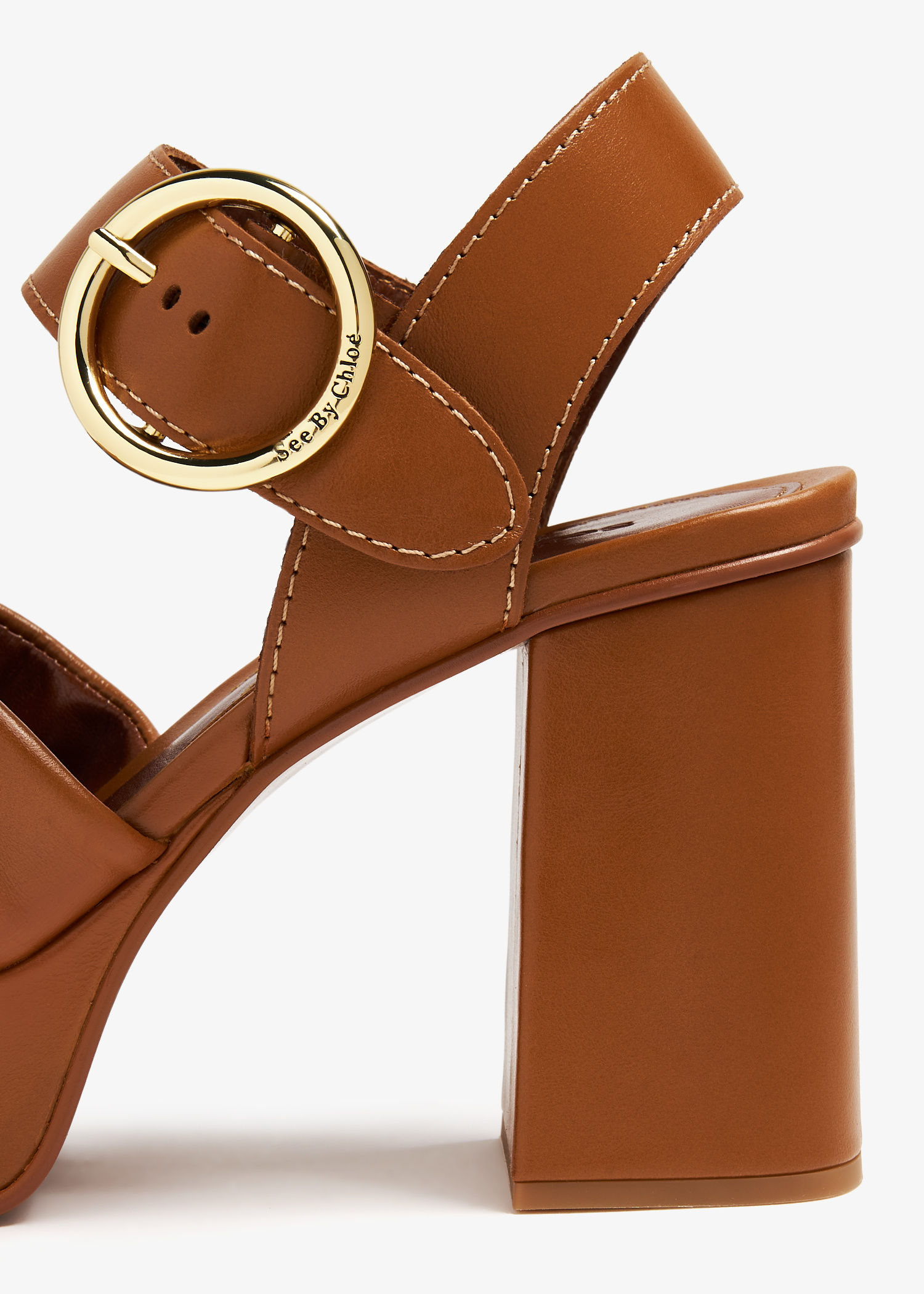 シューズ・サンダルその他 SEE BY CHLOE Woman Heeled sandals Brown SB42013A19096 221 See by Chloe Floral Sandals Brown Leather Mid Heel Women