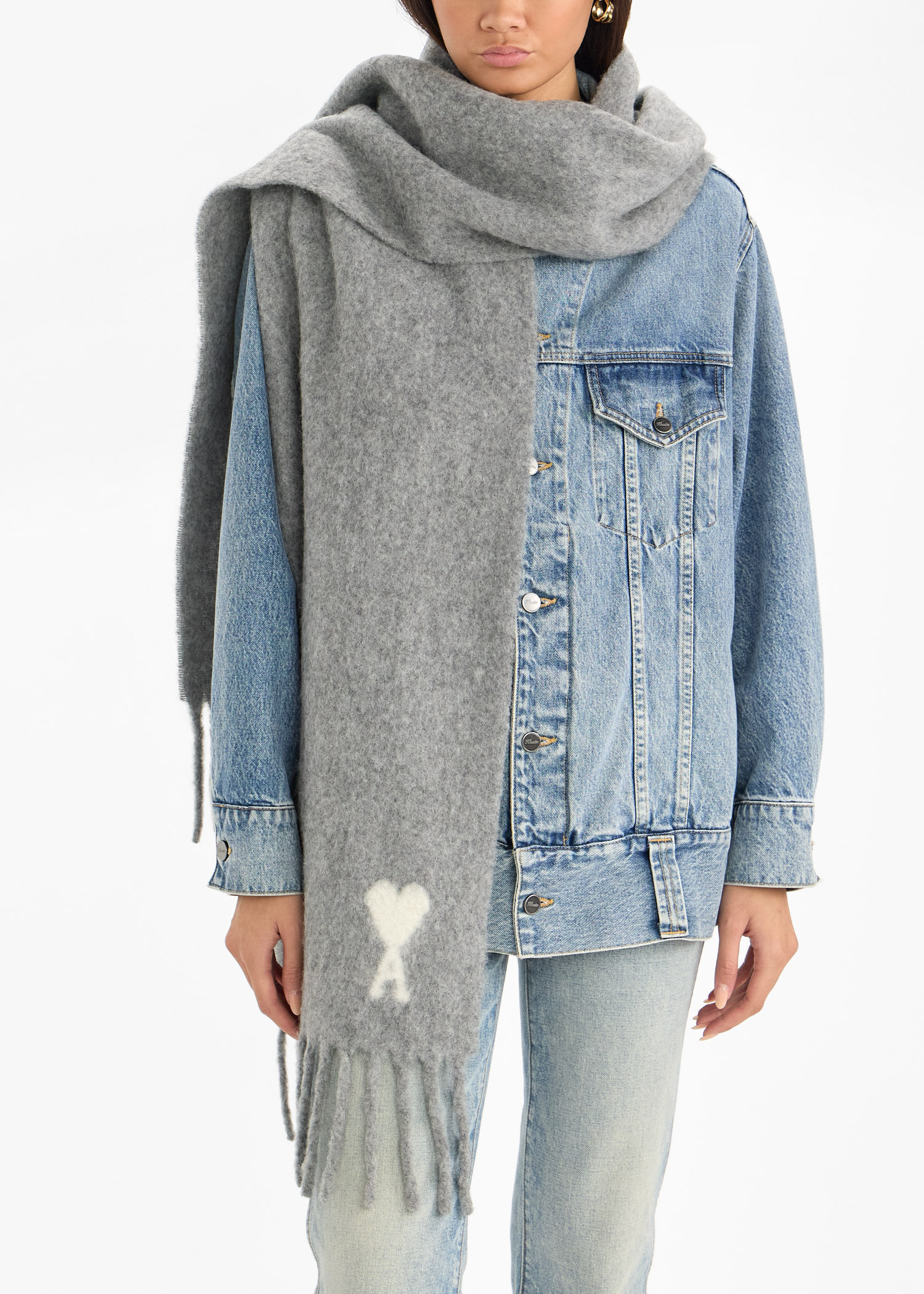 Ami Alpaca Ami de Coeur scarf for ADULT-UNISEX, Men, Women - Grey