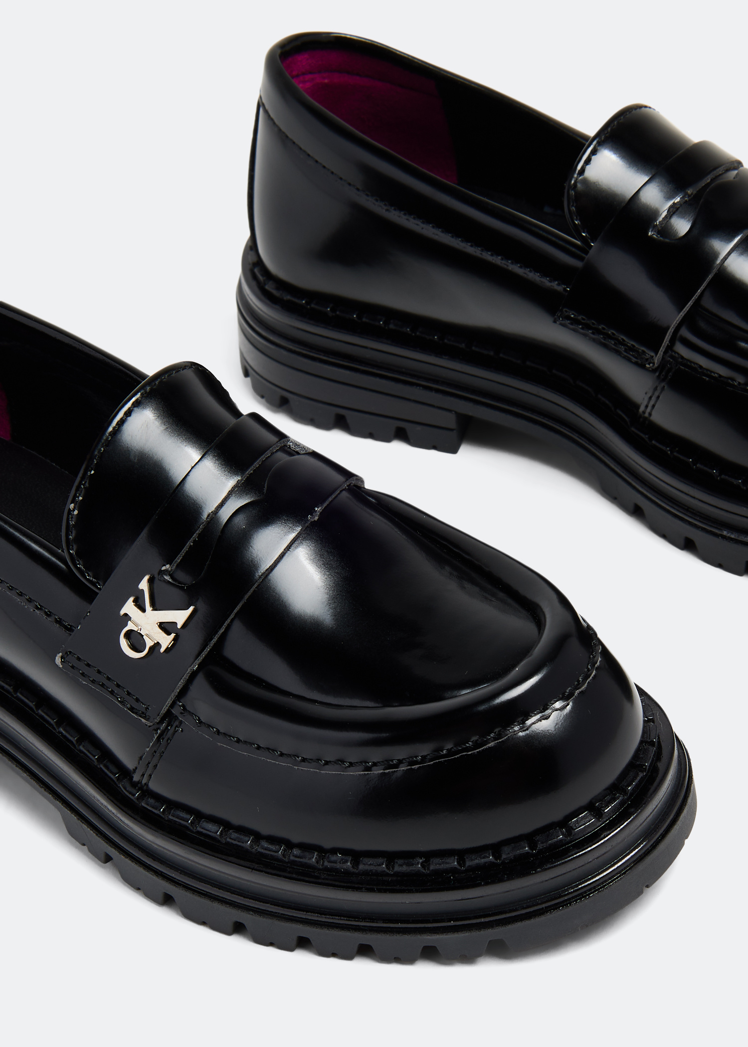 Calvin Klein CK metallic logo loafers for Girl - Black in