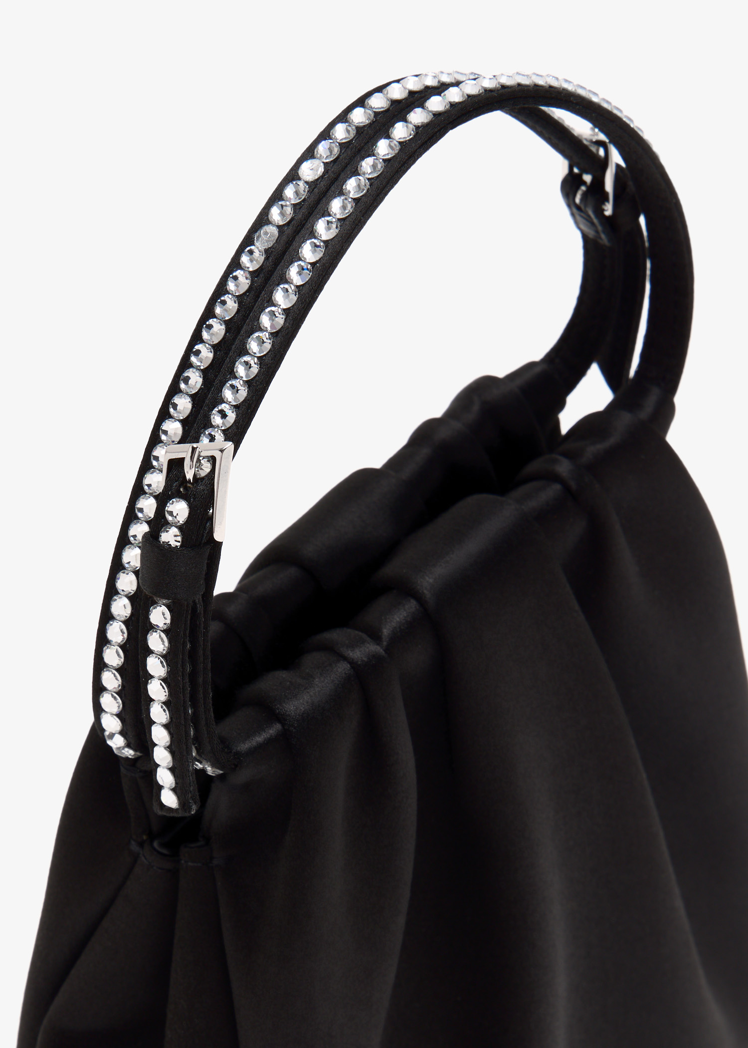 トートバッグ AMINA MUADDI Black Satin Vittoria Crystal Handbag Vittoria Crystal Bag Black Satin And White Crystals
