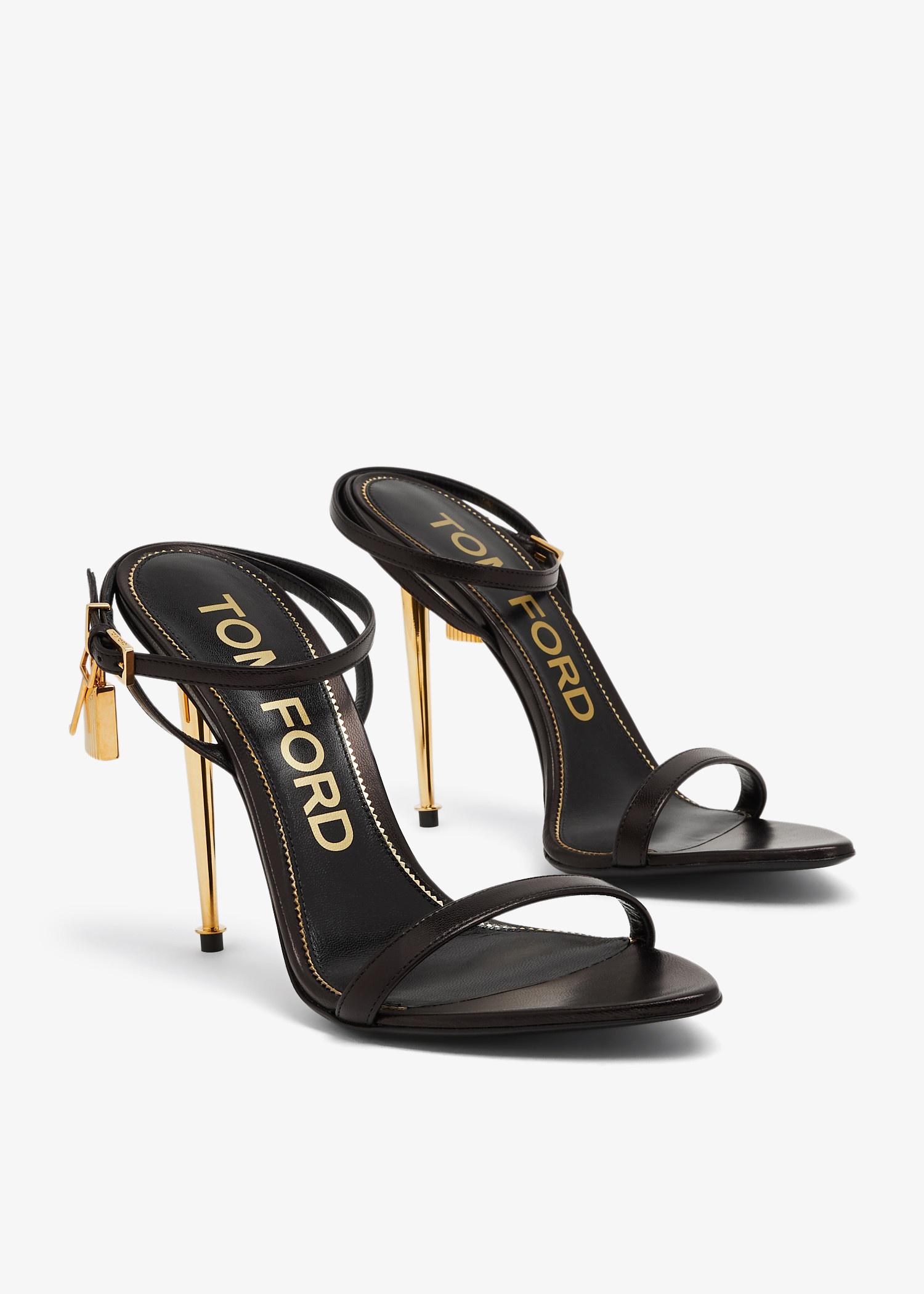 シューズ・サンダルその他 TOM FORD Woman Heeled sandals Black W3560LGO038G 1N001 TOM FORD: Black Padlock Pointy Naked Heeled Sandals | SSENSE