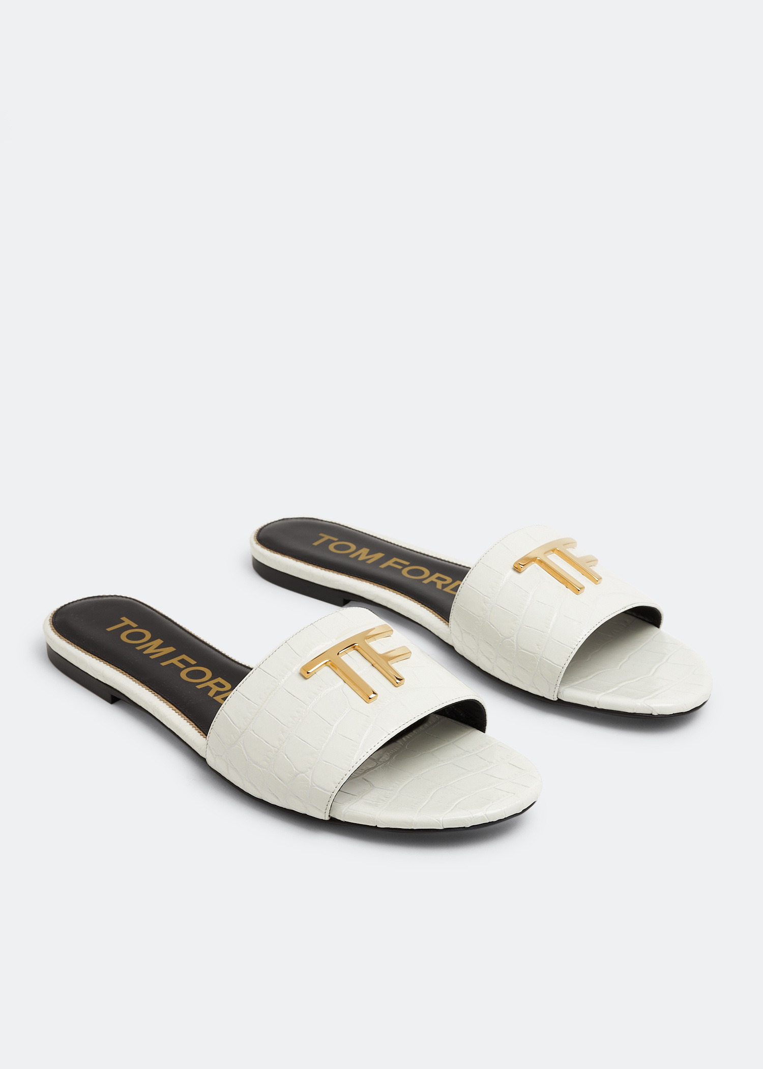 サンダル TOM FORD White Leather Thong Slippers Tom Ford Croc-embossed leather slides for Women - White in