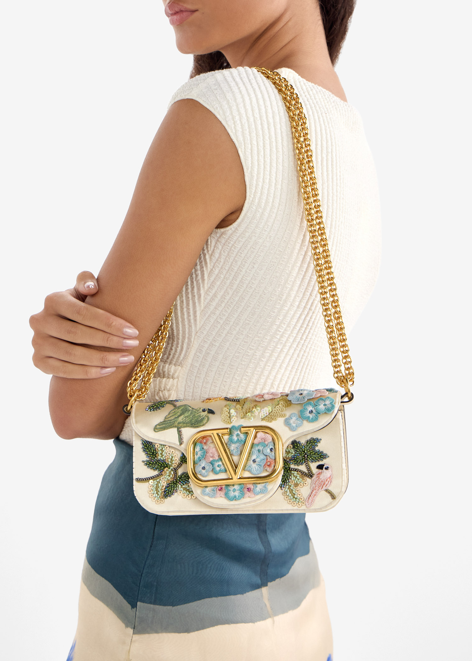 Valentino Garavani Locò small shoulder bag for Women - Cream