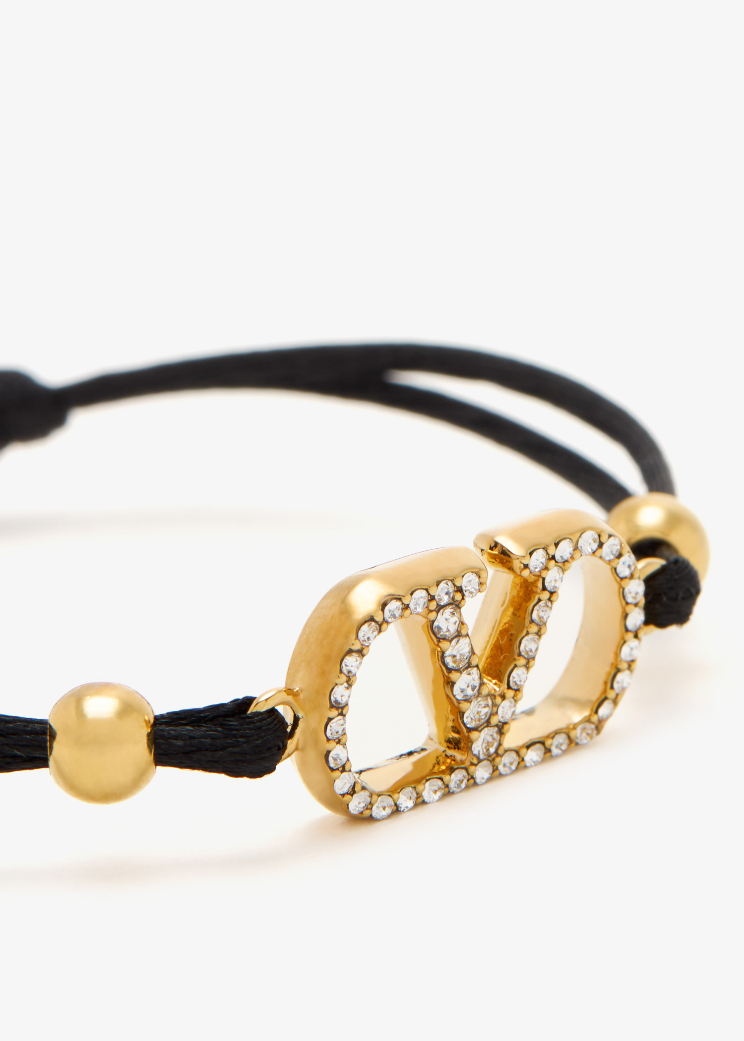 ブレスレット VALENTINO Black Gold V-Logo Crystal Bracelet J0F81 YAB 32U Vlogo Signature Bracelet In Cotton And Swarovski® Crystals