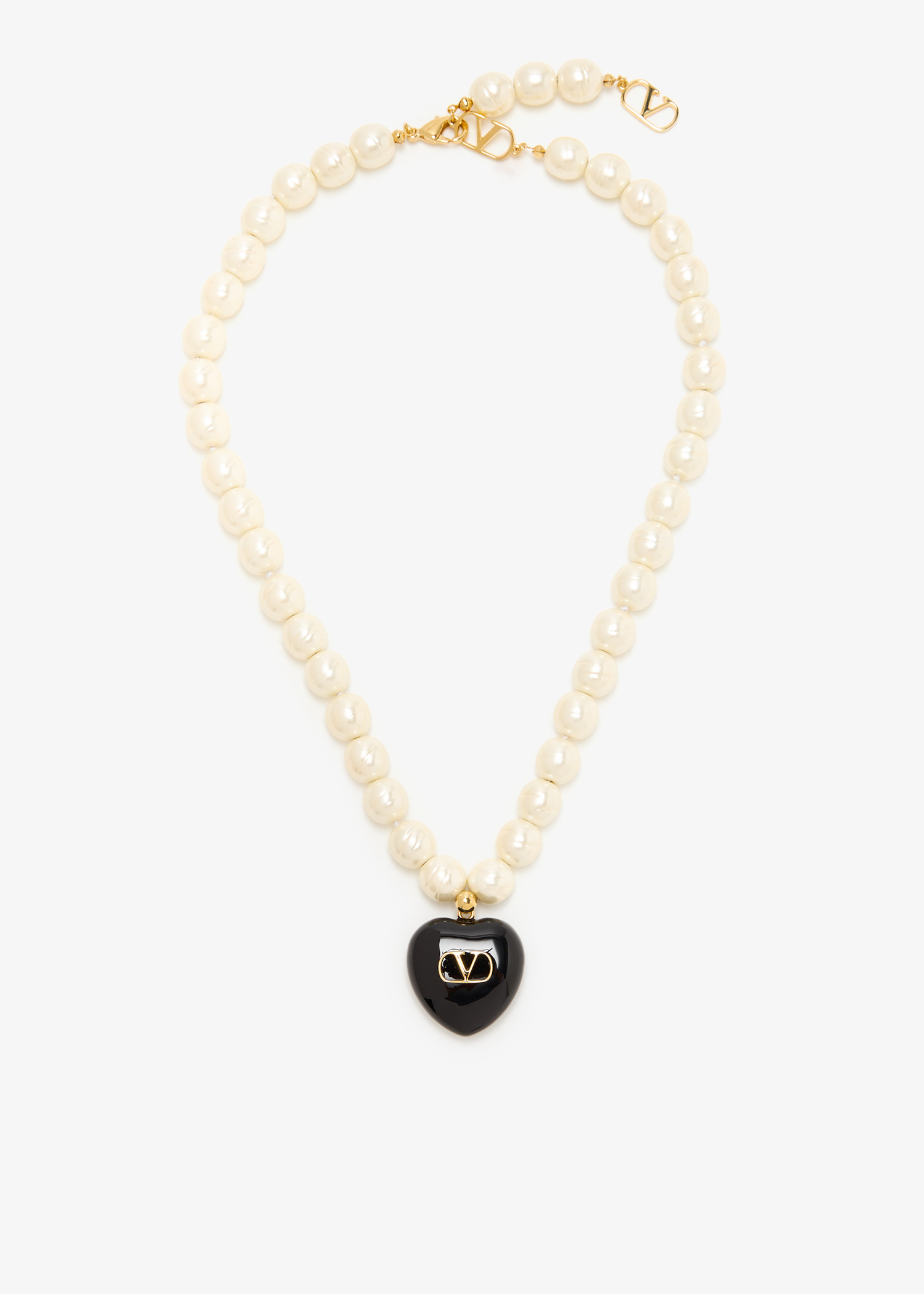 ネックレス・ペンダント VALENTINO GARAVANI Ivory Pearls Coeur  Necklace Vlogo Signature Metal Choker With Swarovski® Pearls for Man