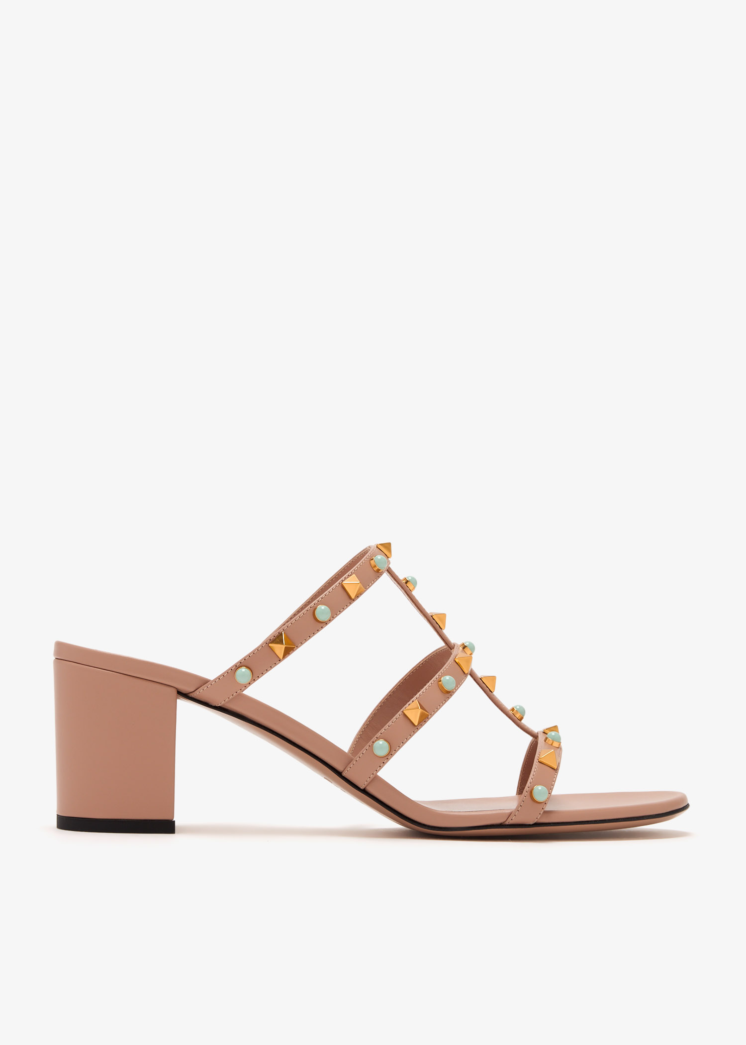 VALENTINO クルネックショトスリフトレス 4B3KD11T8F5 0NO Rockstud Calfskin Leather Slide Sandal 60 Mm for Woman in
