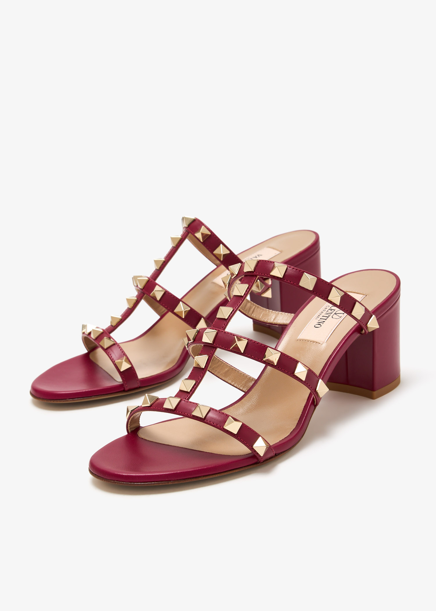 シューズ・サンダルその他 VALENTINO Woman Heeled sandals Burgundy 7W2S0HA6TMK AFD Valentino Burgundy Leather T-Strap Rockstud Heels Size 6.5