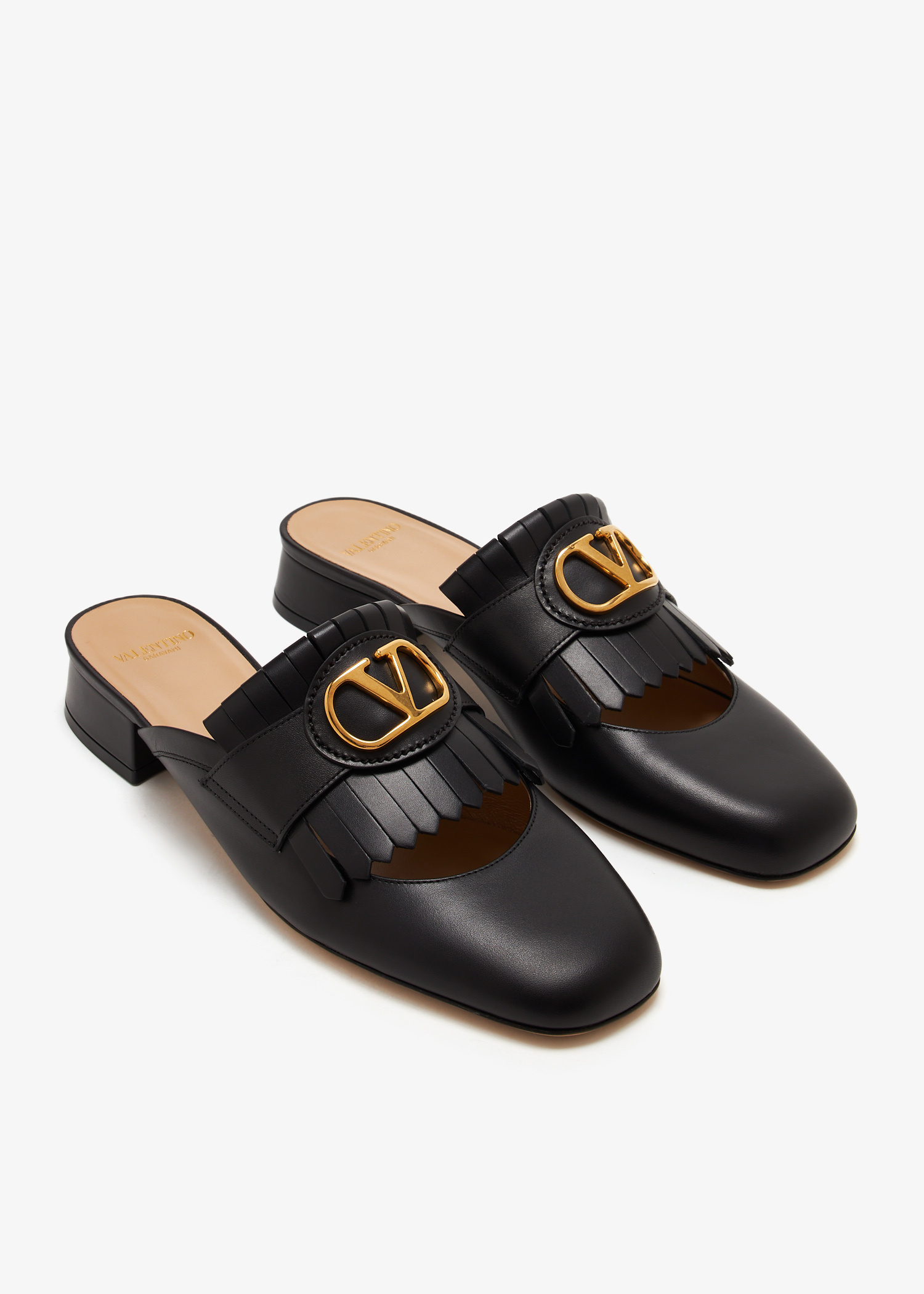 サンダル・ミュール Valentino Garavani Caramel Leather Vlogo Mules VLogo Signature 60 metallic mules in gold - Valentino