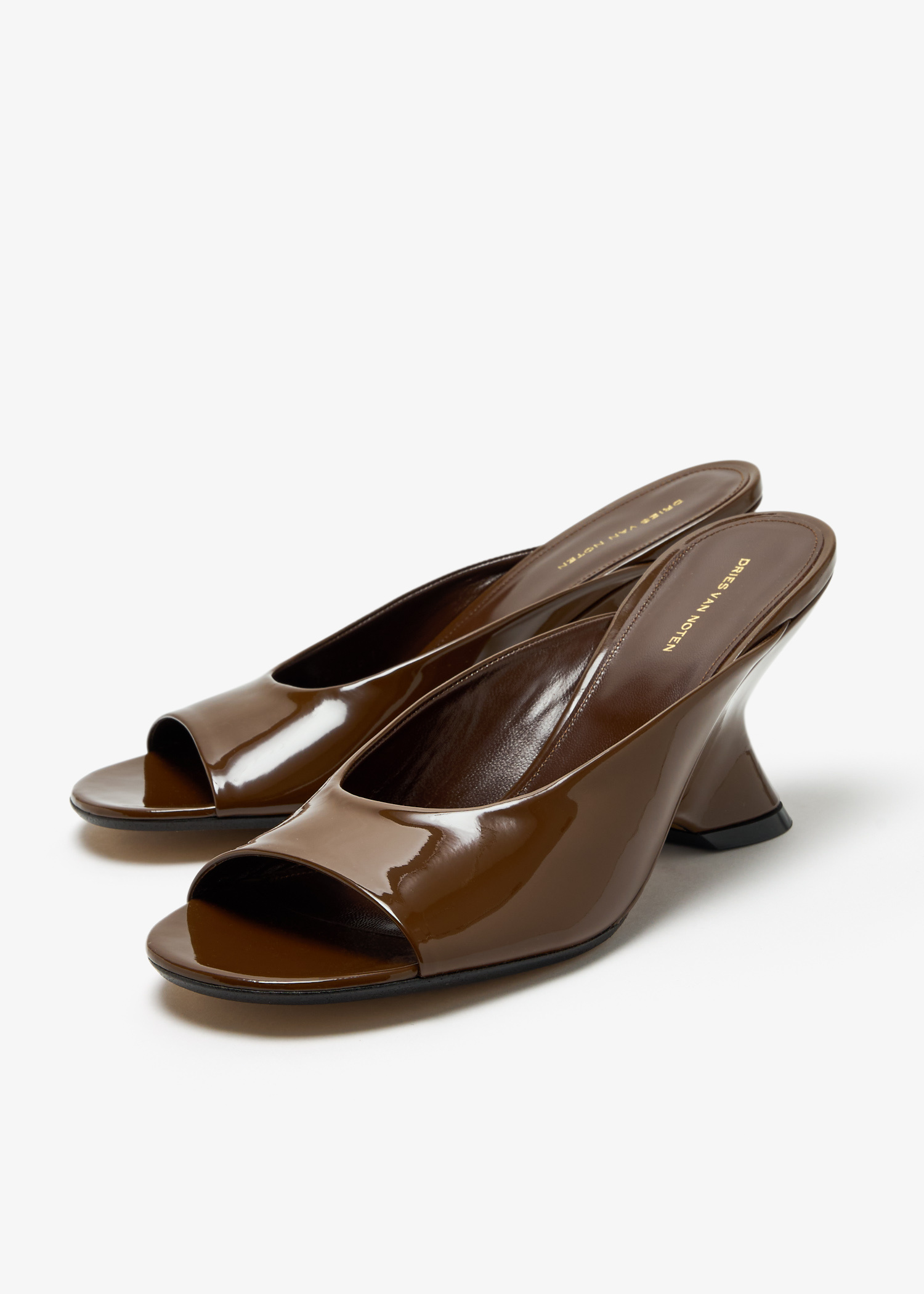新作*DRIES VAN NOTEN* レザーウェッジミュール ブラウン Dries Van Noten Open-toe leather mules for Women - Brown in
