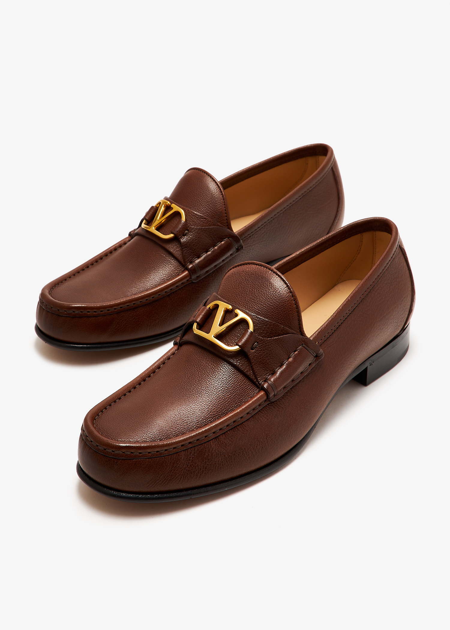 Valentino Garavani Brown Leather Loafers With Gold-Tone Logo Detail - NWT VALENTINO GARAVANI VLogo Signature 20 leather loafers | NET  main image 4