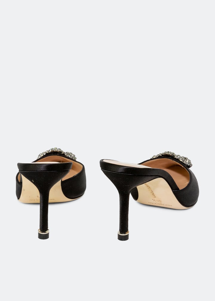 [MANOLO BLAHNIK] HANGISIMUサテンジュエルバックルミュール HANGISIMU | Yellow Satin Jewel Buckle Mules | Manolo Blahnik