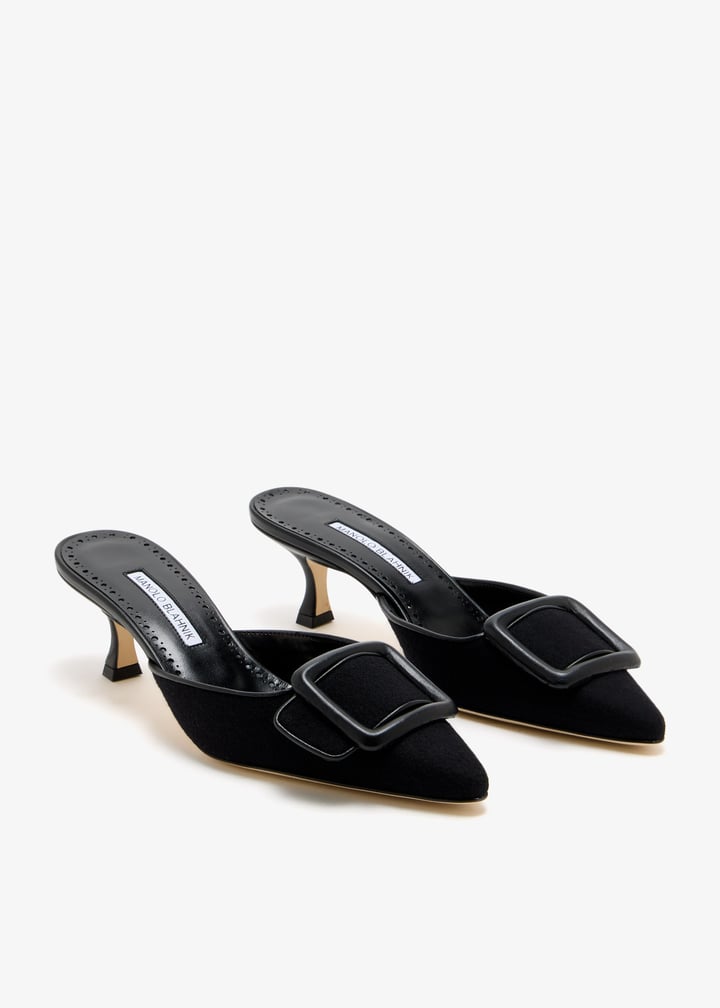 Manolo Blahnik ブラックミュール38 Manolo Blahnik - Chinap Black Satin Gathered Mule, 70mm