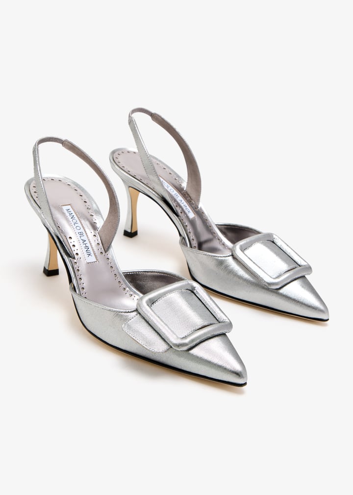 Manolo Blahnik グレー ハイヒール 美品 23cm Manolo Blahnik | Chivela-90-grey-satin-mules | Savannahs