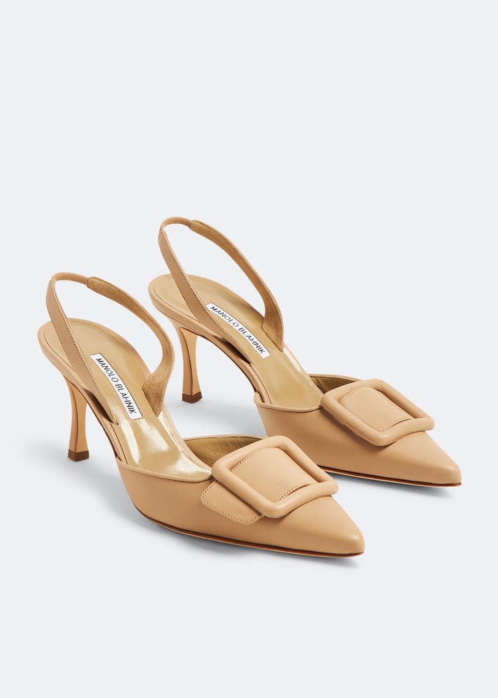 【Manolo Blahnik】Women's Meisly Pumps Beige MAYSLI | Light Beige Suede Slingback Pumps | Manolo Blahnik