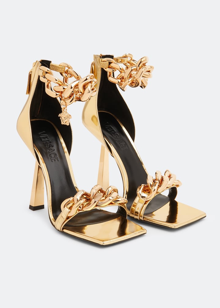 Versace Medusa Chain leather sandals for Women Gold in KSA
