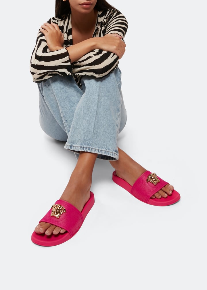 Versace Palazzo pool slides for Women Pink in KSA Level Shoes