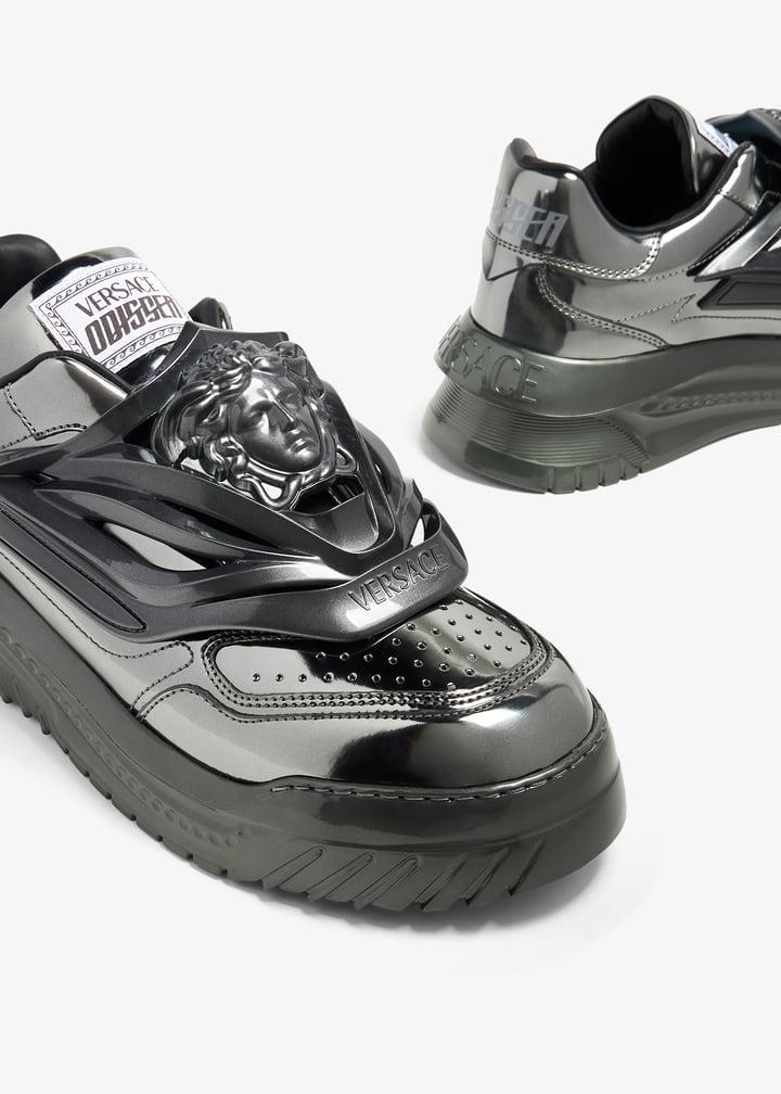 スニーカー Odissea Sneakers - Versace - Leather - Grey/Black Buy Versace Odissea Caged Rubber Medusa Sneaker 'Metallic