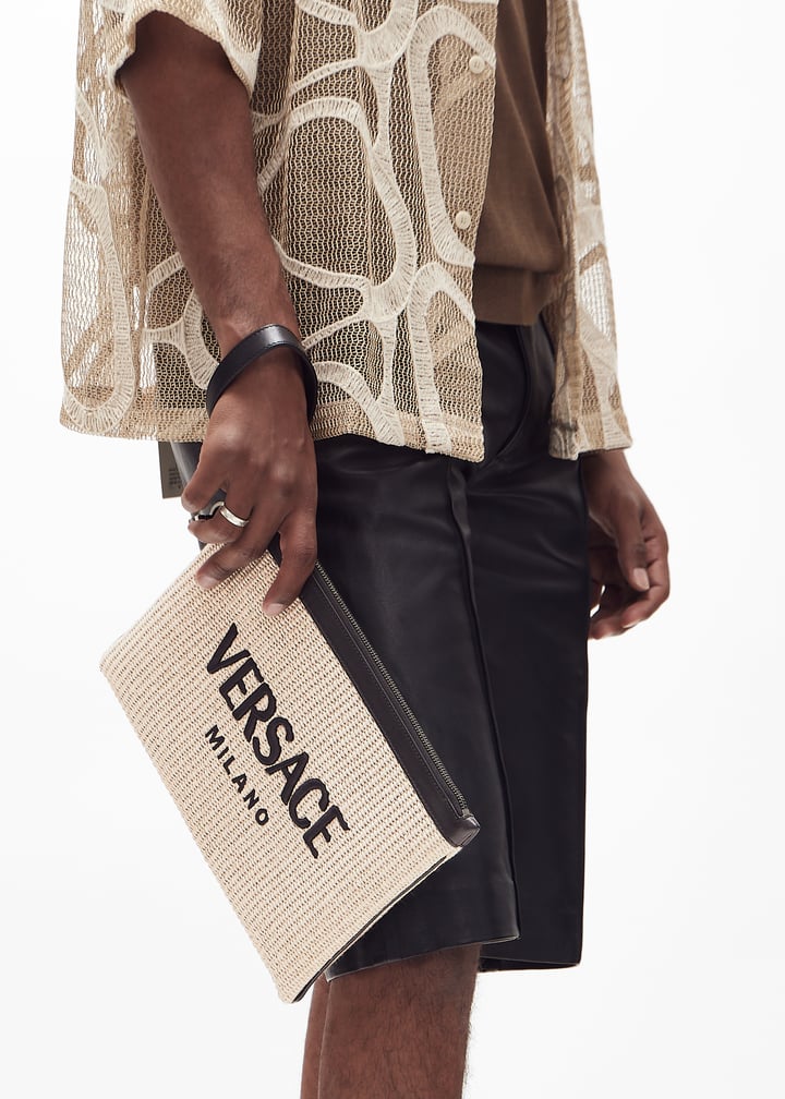 Versace Milano raffia pouch for Men - Beige in UAE | Level Shoes