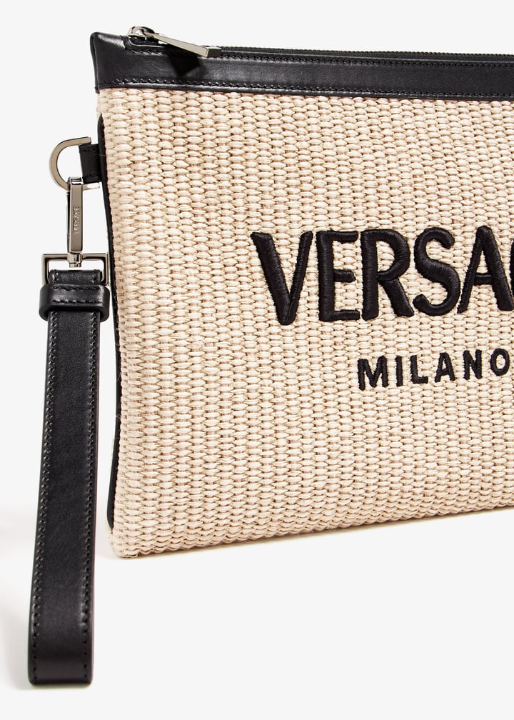 Versace Milano raffia pouch for Men - Beige in UAE | Level Shoes