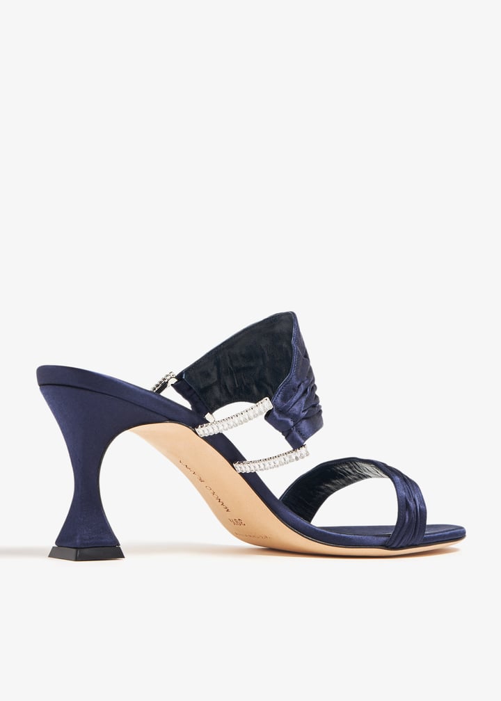 サンダル・ミュール MANOLO BLAHNIK CHINAP SATIN MULE SANDALS MANOLO BLAHNIK Chinap 70 crystal-embellished gathered satin