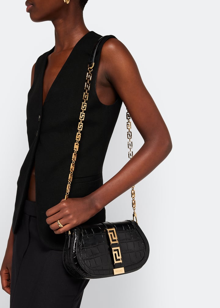 Versace★素敵！Black Leather Greca Goddess Shoulder Bag Versace Greca Goddess Shoulder Bag | Black | FARFETCH