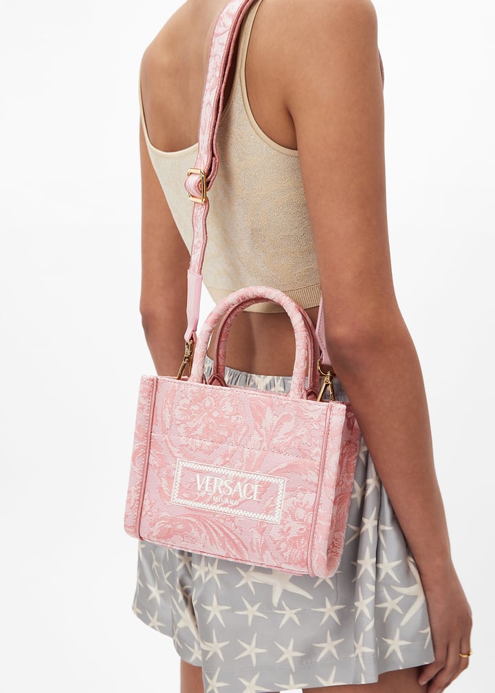 トートバッグ Versace Shopping Bag - Leather - Pink Versace Pink Printed Large Fabric Leather Shopping Tote Bag