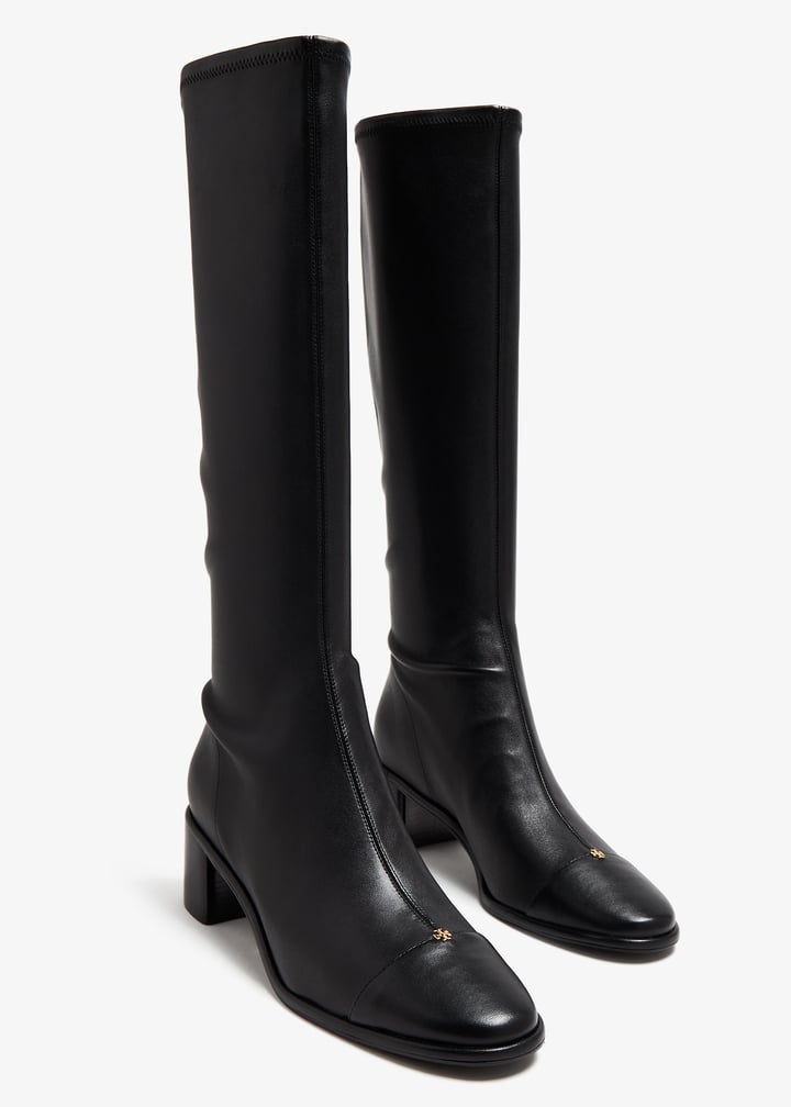 Tory Burch 黒 長靴 ラバー製 Tory Burch Tall Logo Black & Gray Rubber Rain Boots Size 6