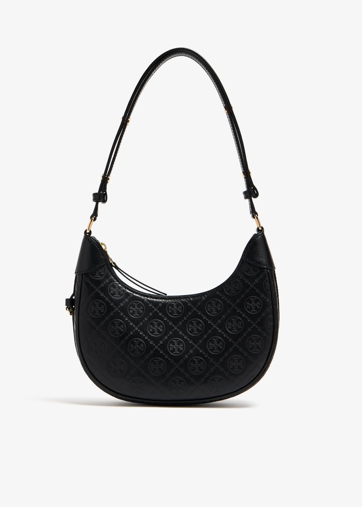 ★TORY BURCH ★ BLACK Tory Burch T Monogram leather crescent bag for Women - Black