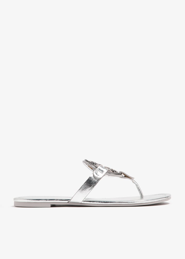 サンダル・ミュール Tory Burch Sandals Women Leather Silver Tory Burch Miller Metallic Leather Thong Sandals | Saks