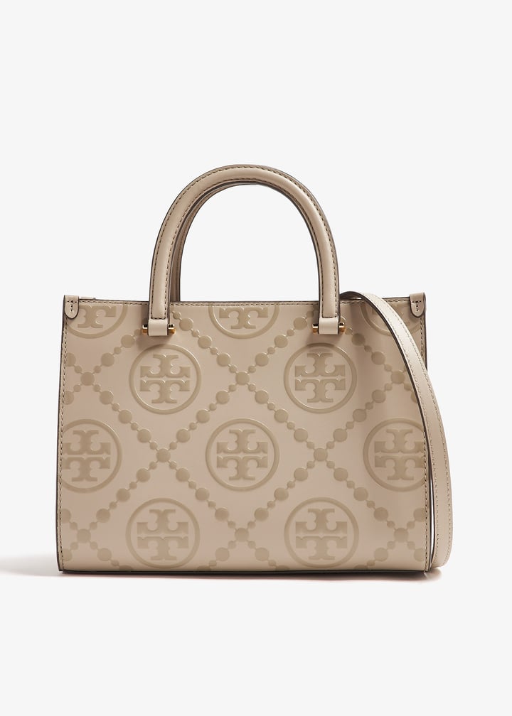 【Tory Burch】T Monogram トートバッグ（ベージュ） Tory Burch T Monogram embossed tote bag for Women - Beige in