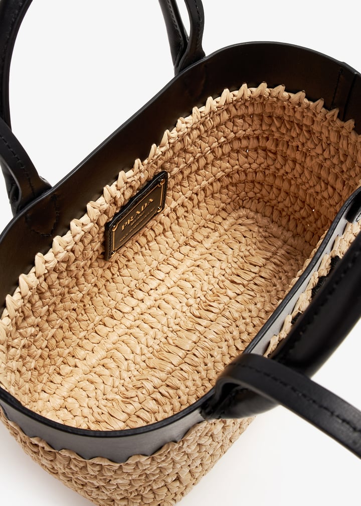 Prada Mini woven fabric and leather tote bag for Women - Beige in