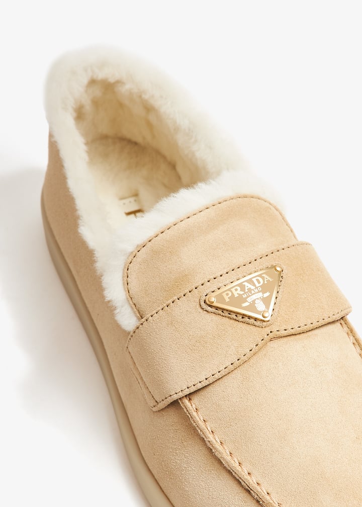 Prada Suede and shearling loafers for Women - Beige in UAE
