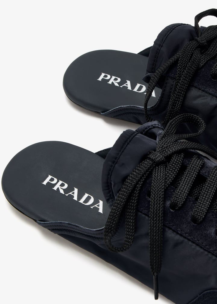Prada Collapse Re-Nylon and suede mules for Women - Navy in