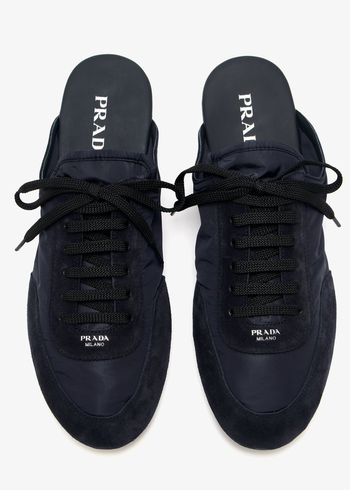 Prada Collapse Re-Nylon and suede mules for Women - Navy in