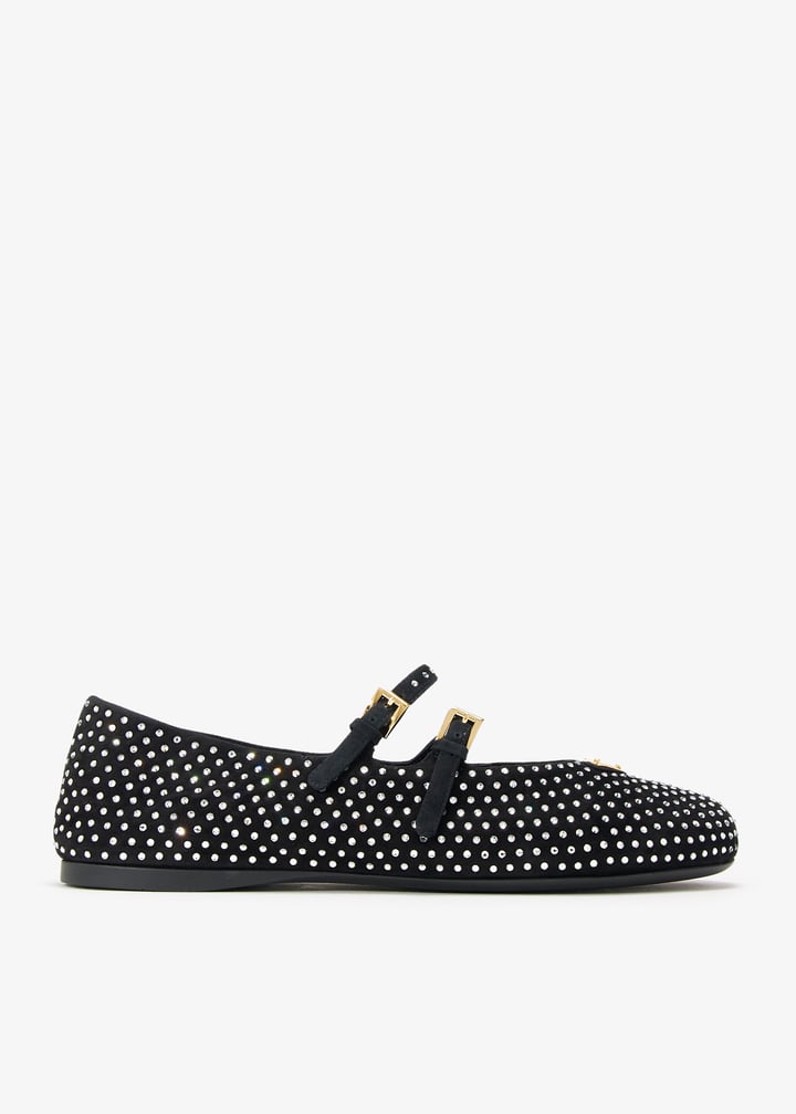 【PRADA】 Black suede ballerinas (1F797NF0053L53 F0T7O) Crystal Suede Ballerinas With Crystals | PRADA
