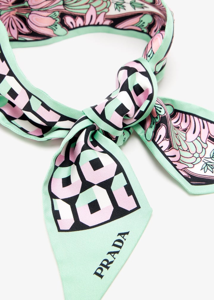 Prada Printed silk twill skinny scarf for Women - Green in